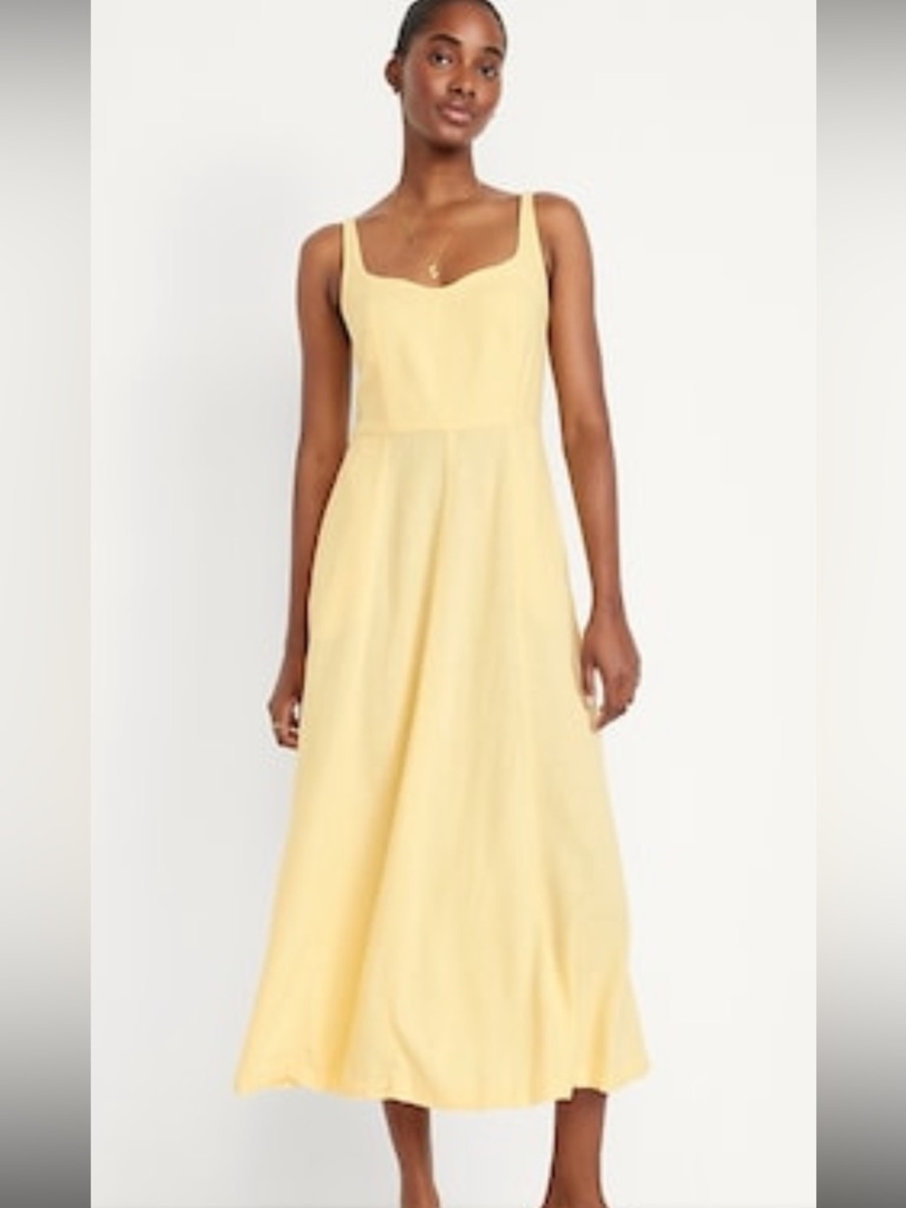 Old Navy Fit and Flare Pale Yellow Midi A-Line Dress